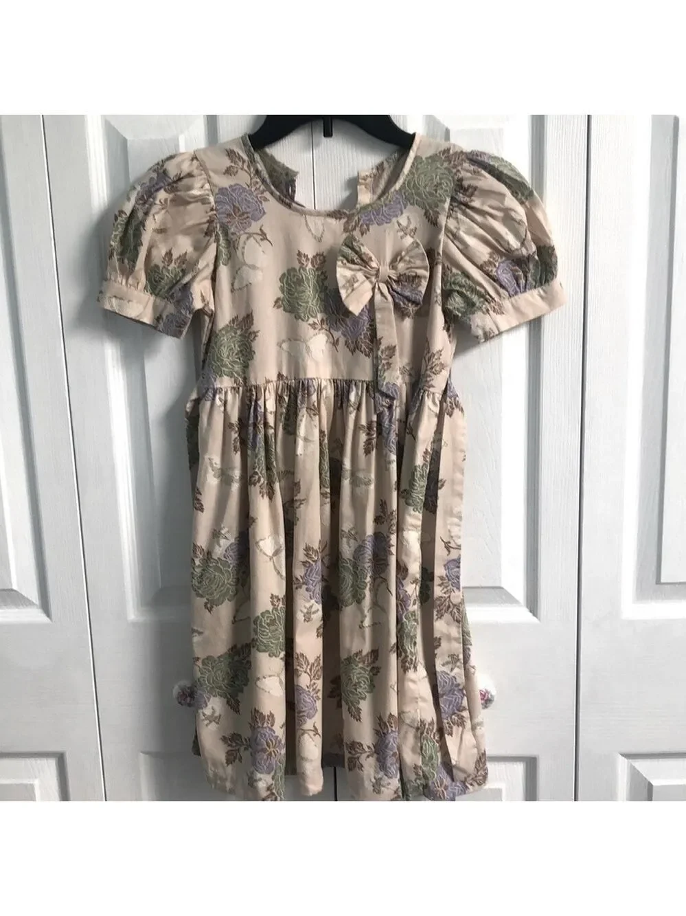 Handmade Girls Floral Cream Dress Vintage J. Manes Fabric